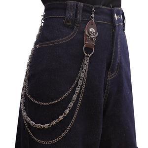 Chaîne de taille style punk multicouche robuste avec étiquette en cuir tête de mort, chaîne de pantalon unisexe tendance - Product Image 3