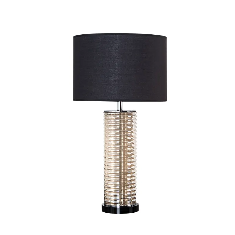 American modern glass decorative table lamp bedroom bedside black crystal bottom cloth lampshade