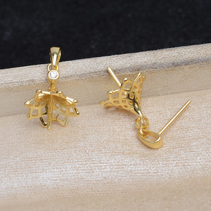 Boucle d'oreille en argent S925 Wenchi en forme de U, accessoire de bijoux DIY pour perles, support double usage pour perles de 12-14 mm, modèle Chine 15641 - Product Image 3