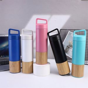 Termo de Acero Inoxidable de Doble Pared con Aislamiento, Diseño Recto, con Asa, para Regalo, Taza de Café, Botella de Agua de Bambú con Asa - Product Image 1