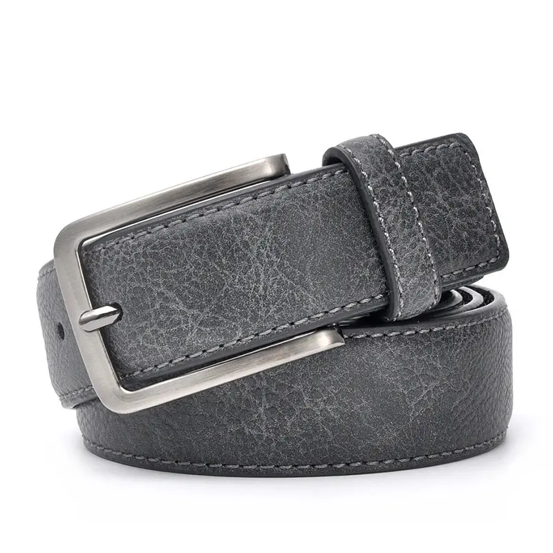 Factory Wholesale Black Brown Vintage Casual Cowhide Split Leather Mens Belt With Silver Prong Buckle