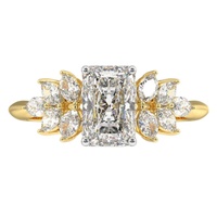 Bague de fiançailles en or jaune massif 10K 18K avec diamant de laboratoire taille radiant 2 carats et pierres latérales, certifiée IGI, clarté VVS, CVD/HPHT