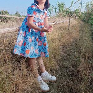 Youngland Vintage des années 80 filles enfants des années 80 retour à l'école coton polyester à manches courtes bleu pomme robe avec col claudine blanc - Product Image 5