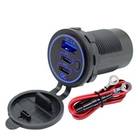 Double prise chargeur de voiture 18W QC 3.0 20W PD USB C avec interrupteur à bouton 3 ports USB C pour Marine RV Car Boat 12-24V DC