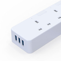 PUJIMAX 250V 16A Extension de commutateur de commande unique prise britannique multi-prises 4 prises BS parasurtenseur multiprise avec 3 USB