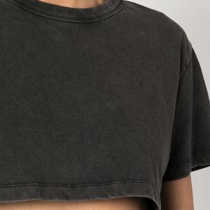 เสื้อครอปท็อปผู้หญิงสไตล์วินเทจสั่งทำโลโก้ได้ ขายส่ง เสื้อยืดครอปทรงสั้นซักย้อมสีเอซิดสำหรับฤดูร้อน คุณภาพสูง - Product Image 6