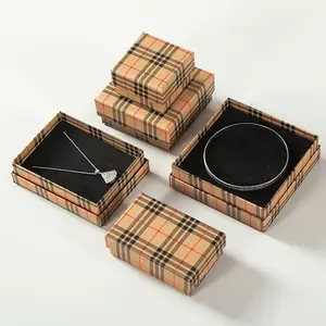 OEM ODM Unique Design 7*9*3 Cm Paperboard Custom Logo Jewellery Packaging Boxes Yellow Plaid Box Jewelry