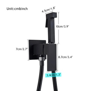 Modern Square Shower Sprayer Head for Toilet Black <strong>Brass</strong> Bidet Hand Sprayer with Ceramic Valve <strong>Core</strong> 2-Hole Mount <strong>Shattaf</strong> Set - Product Image 5