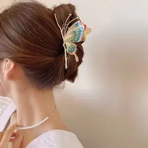 New Arrival National Ethos High Quality Painted Butterfly Hair Clip Ancient Art Women's Hair Grasp Strong Metal Hair Claw
