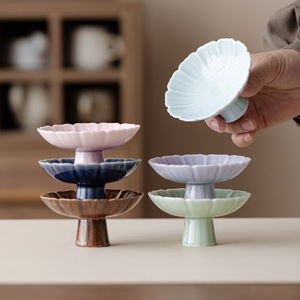 Chinese Style <b>Ceramic</b> High Footed <b>Plate</b> Flower Shape Porcelain Small Size For Tea Snack Fruit Home Use Party Dishes - Product Image 1
