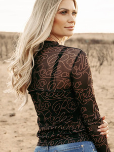 Camicia a Maniche Lunghe in Rete Trasparente con Stampa Western Rodeo <span class=keywords><strong>Nera</strong></span> Trendy Primavera 2025 per <span class=keywords><strong>Donna</strong></span> - Product Image 4