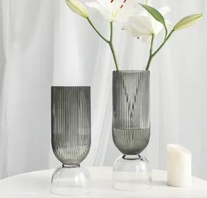गर्म बेच नॉर्डिक धारीदार ग्लास फूलदान संयोजन फूल व्यवस्था प्रकाश लक्जरी घर की सजावट के गहने ग्लास फूलदान