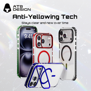 Fundas Transparentes de Lujo ATB de TPU+PC para Celulares con Anillo Magnético Metálico, Carga Inalámbrica para <span class=keywords><strong>iPhone</strong></span> 18 17 16 Pro Max - Product Image 1