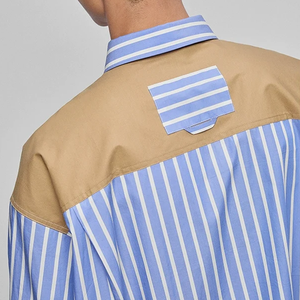 Custom Logo Men Asymmetric Stripe <b>Patchwork</b> Oversized <b>Shirt</b> Khaki Block Lapel Collar Long Sleeve Loose Fit Button Down <b>Shirts</b> - Product Image 5