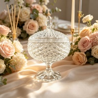 Pot à bonbons en verre gaufré classique avec couvercle, idéal pour ranger des bijoux ou comme décoration de salle à manger