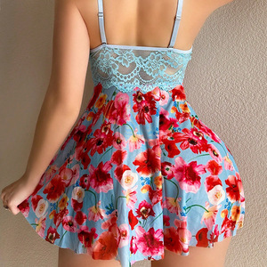 Piyama Bodysuit Wanita Motif Bunga Desain Baru, Bernapas, Berenda, Lingerie Babydoll - Product Image 3
