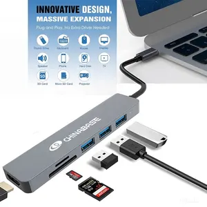 USB3.0 HUB adaptörü 4K HDMI SD TF 2.0 dizüstü bilgisayar ile uyumlu 1 USB tip C kart okuyucu çoklu bağlantı noktası 6 gemi hazır