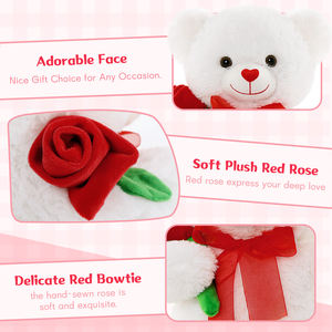 Sofort Lieferbar: Niedlicher Weißer Plüsch-Teddybär mit Blume als Bestes Geschenk für Freundin zum Valentinstag, Geburtstag, Jahrestag - Product Image 4