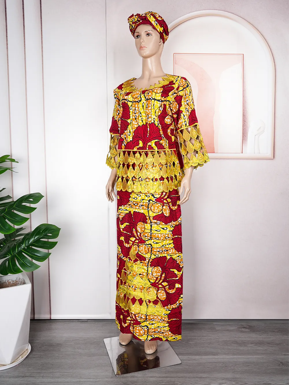 Robes africaines traditionnelles Ankara pour dames Top et jupe avec écharpe H & D Vêtements africains en coton élégants pour femmes Service OEM