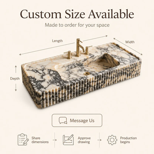 Lavabo de Baño de Piedra Natural de Mármol Viola Pulido y Acanalado - Product Image 4