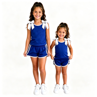 Tenue de cheerleaders pour filles, ensemble deux pièces respirant en fibre de bambou naturelle, haut sans manches personnalisable avec bretelles à nœuds et bordure contrastante