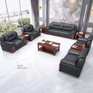 Conjunto de Sofás de Oficina Modernos y Minimalistas, con Estructura de Madera Sólida y Tapicería de Cuero, Duraderos, para Reuniones de Negocios, Recepción, Sala de Estudio, Espacio Comercial - Product Image 1