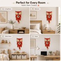 Jam Dinding Kayu Nordik Grosir Motif Rubah, Jam Dinding Hewan Kartun untuk Kamar Anak, Dekorasi Dinding Kamar Bayi