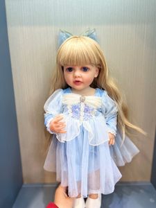 NPK-Muñeca <span class=keywords><strong>de</strong></span> bebé realista <span class=keywords><strong>de</strong></span> cuerpo completo, muñeca <span class=keywords><strong>de</strong></span> bebé <span class=keywords><strong>de</strong></span> silicona suave al tacto, princesa Reborn <span class=keywords><strong>de</strong></span> 55CM con pelo rubio largo, vestido azul - Product Image 3