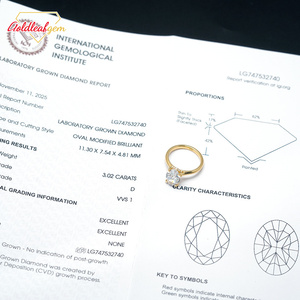 Bague de mariage en or jaune 18 carats avec diamant ovale de 3 carats, couleur D, clarté VS, cultivé en laboratoire par IGI, de la marque Goldleaf Jewelry - Product Image 5