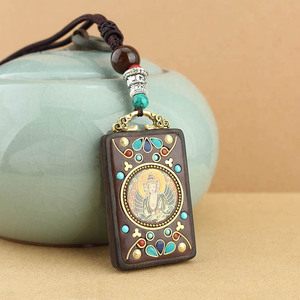 Nepal Vintage Tibet Thangka collana <span class=keywords><strong>di</strong></span> ebano fatta a mano grande sole Tathagata Huang <span class=keywords><strong>dio</strong></span> della ricchezza stile etnico ciondolo regalo - Product Image 3