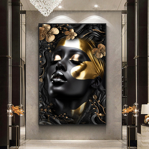 <span class=keywords><strong>Peinture</strong></span> abstraite florale, <span class=keywords><strong>portrait</strong></span> <span class=keywords><strong>de</strong></span> <span class=keywords><strong>femme</strong></span> noire sur toile, affiche murale pour décoration <span class=keywords><strong>de</strong></span> salon, peintures en cristal - Product Image 1