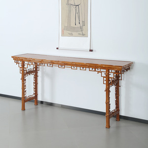 Chinese Style Bamboo Console Table Extra Large Trestle Base Entryway Table Zen Inspired Hallway Furniture - Product Image 2
