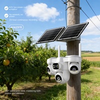 Caméra de sécurité sans fil 4G extérieure à énergie solaire avec vue panoramique à 360° et 4 objectifs HD pour verger, étang à poissons, ferme