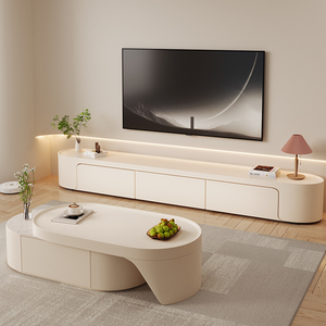 2025 nuovo stile crema in legno TV Cabinet semplice salotto casa tavolino combinazione con supporto da pavimento integrato - Product Image 6