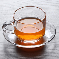Ensemble de tasses à café en verre réutilisable pour ménage en verre transparent et soucoupe