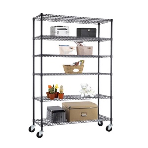 Móvil de recubrimiento en polvo de alambre de <span class=keywords><strong>rack</strong></span> 6-de estante de acero ajustable estanterías de alambre pesado estanterías de alambre con ruedas - Product Image 1
