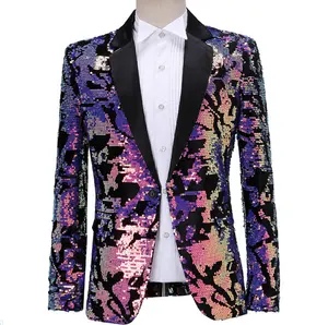 Stylish turn over glitter small suit slim fit sequined man personality suits