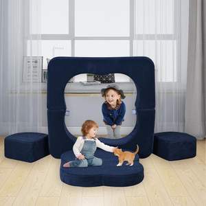 Sofá Modular Infantil Yoonnie Room de 2 Plazas, Tapizado en Pana, con Bloques de Espuma Multifuncionales y 2 Taburetes para Niños Pequeños - Product Image 4