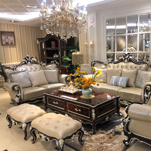 أريكة أوروبية عتيقة من الجلد لغرفة المعيشة، أريكة كلاسيكية فاخرة، أثاث أمريكي على الطراز الأوروبي البسيط مناسب للفلل والشقق الصغيرة - Product Image 3