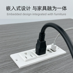 ปลั๊กไฟแบบฝังโต๊ะอเมริกันสแตนดาร์ด 2 ช่องเสียบ AC 2 พอร์ต USB พร้อมพอร์ต USB - Product Image 4