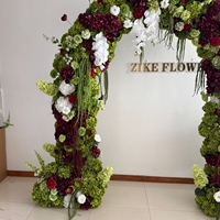 Fondo de Escenario para Boda, Personalizado, con Flores Artificiales Color Borgoña, Rosas de Seda Verde Salvia, Lirios Blancos, Arreglo Floral para Arco