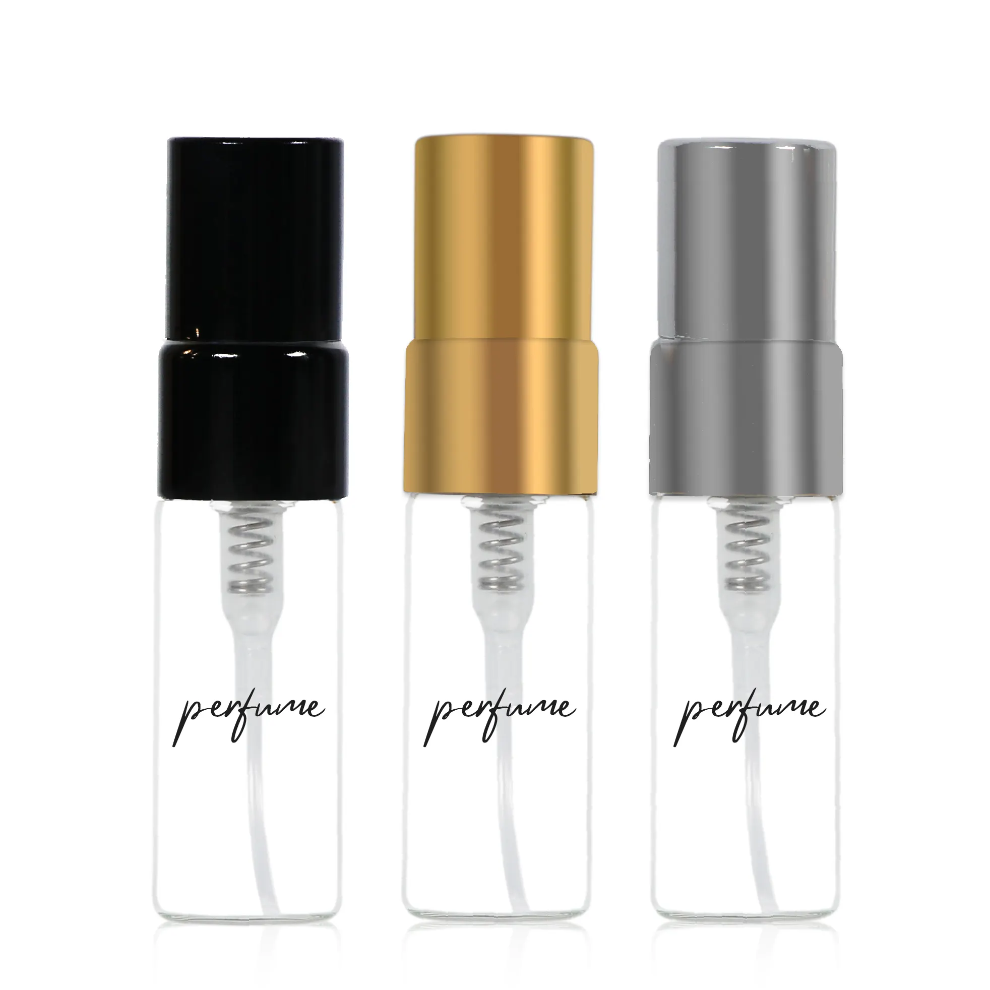 Logotipo personalizado 2 ml 3 ml 5 ml Botellas 10 ml de muestra de perfume de Oro Negro plateado recargables