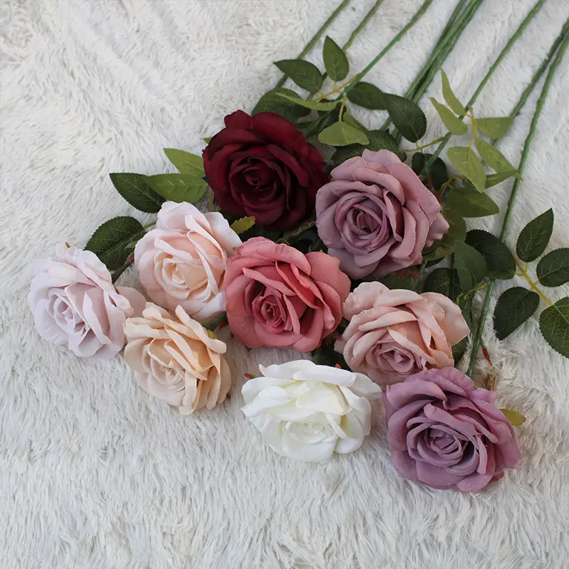 O-X743 Wholesale single rose flower Amazon hot sale nude white pink roses artificial flowers home wedding decor artificial roses