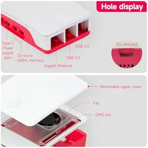 Aismartlink Boîtier pour Raspberry Pi 5-Rouge/Blanc Boîtier pour Raspberry Pi5 Refroidissement actif Protection du ventilateur PWM