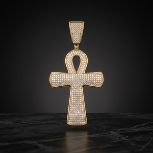 Pendentif Croix Ankh en Moissanite, Charme en Argent Sterling 925 Plaqué Or, Micro-Incrustation, Bijou Unisexe pour Fête - Product Image 2