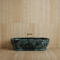 Baignoire ovale en marbre massif Kumusi Furniture Verde Alpi, contemporaine et luxueuse, avec drain, pour usage intérieur