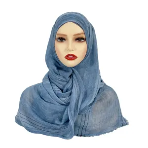 Retro Fashion Solid Color Women Glitter Sequin Head Scarf Viscose Cotton Voile Turban Hijabs Tassel Shawls For Muslim Ladies