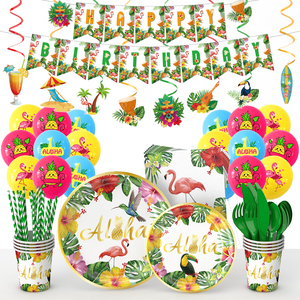 Set di Articoli per Feste di Compleanno a Tema Hawaiano Aloha Luau, Piatti, Bicchieri, Palloncini, Vendita all'Ingrosso - Product Image 1
