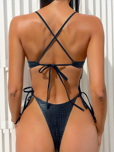 Maillot de bain une pièce tendance noir WG 2025 en matière texturée spéciale, <span class=keywords><strong>string</strong></span>, pour femme, bikinis et vêtements de <span class=keywords><strong>plage</strong></span> - Product Image 2