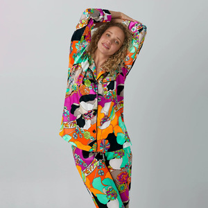 Conjunto de Pijamas de Bambu Respirável Algodão Feminino Homewear Meninas Pijamas Oversized Manga Longa Loungewear Pijamas - Product Image 2